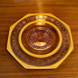 Vintage Etched Glass Gold Plate